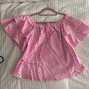 Pink Gingham Off The Shoulder Top